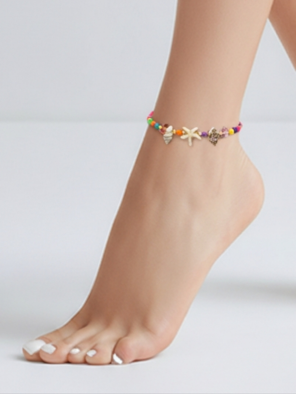 Rainbow Starfish Shell Anklet Adjustable Beach String Charm Bracelet Colorful
